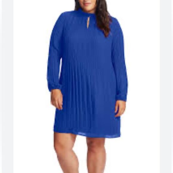 CeCe Dupraz Blue Pleated Long Sleeve Shift Dress| 2X - Picture 1 of 7